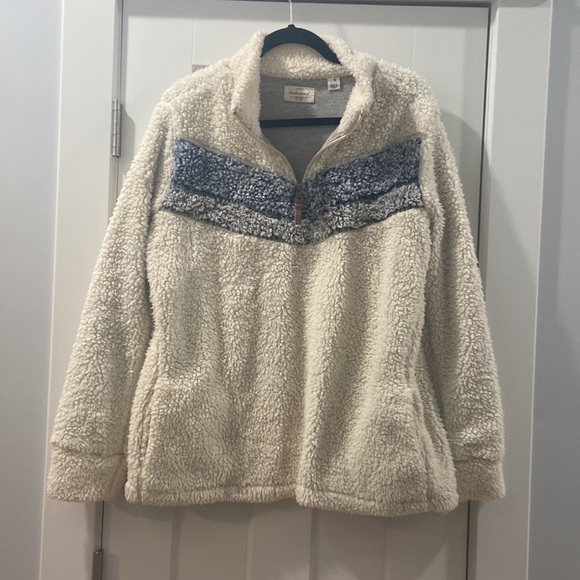 Large Original Weatherproof Vintage Sherpa Quarter Zip ivory and blue 💕 - Picture 1 of 11